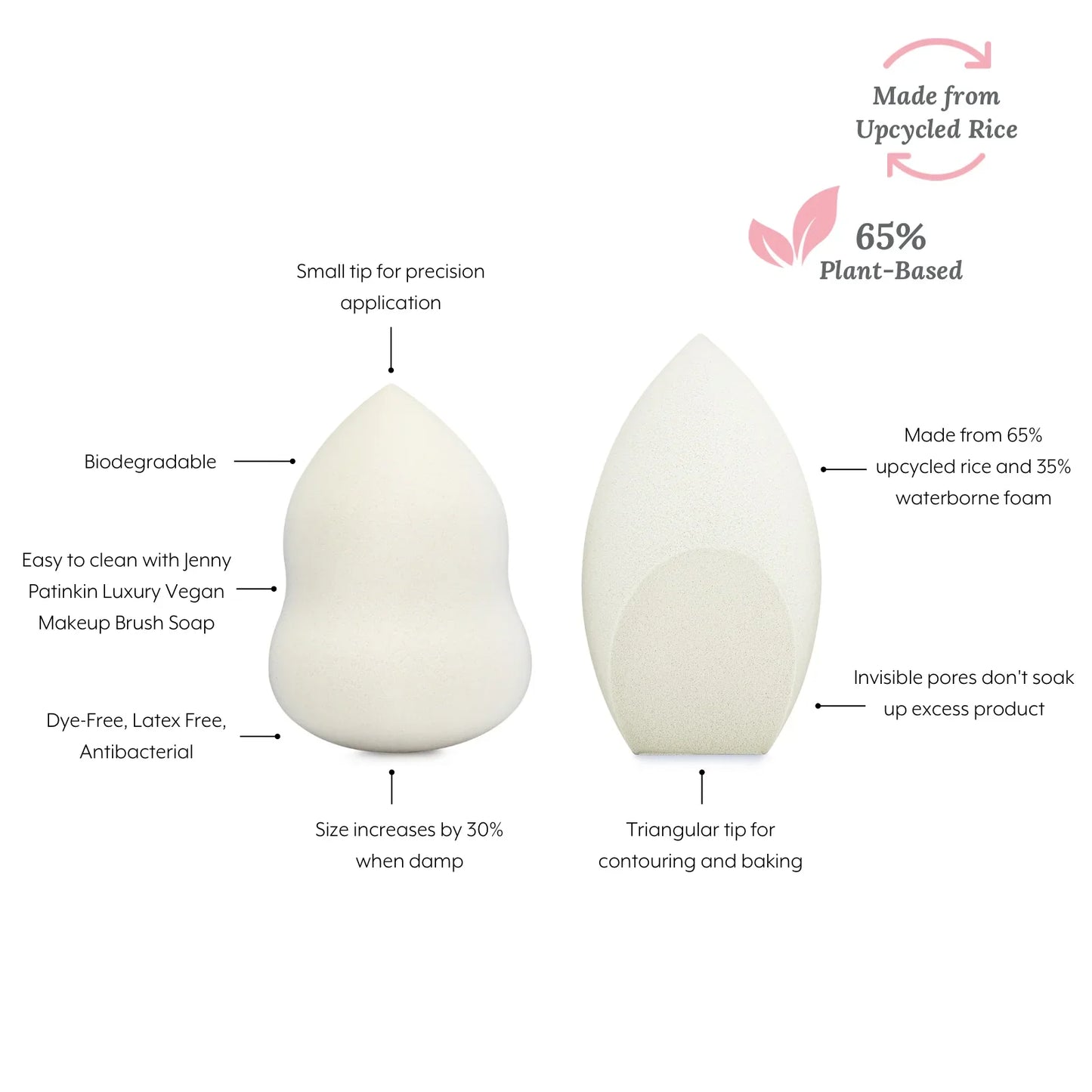 Pure Luxury Makeup Sponge Duo, Made with Upcycled Rice