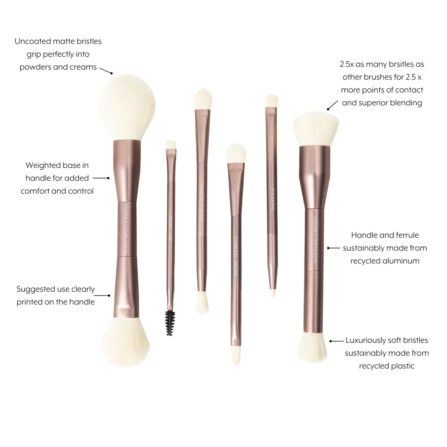 Sustainable Luxury Makeup Brush Set, Dual-Ended