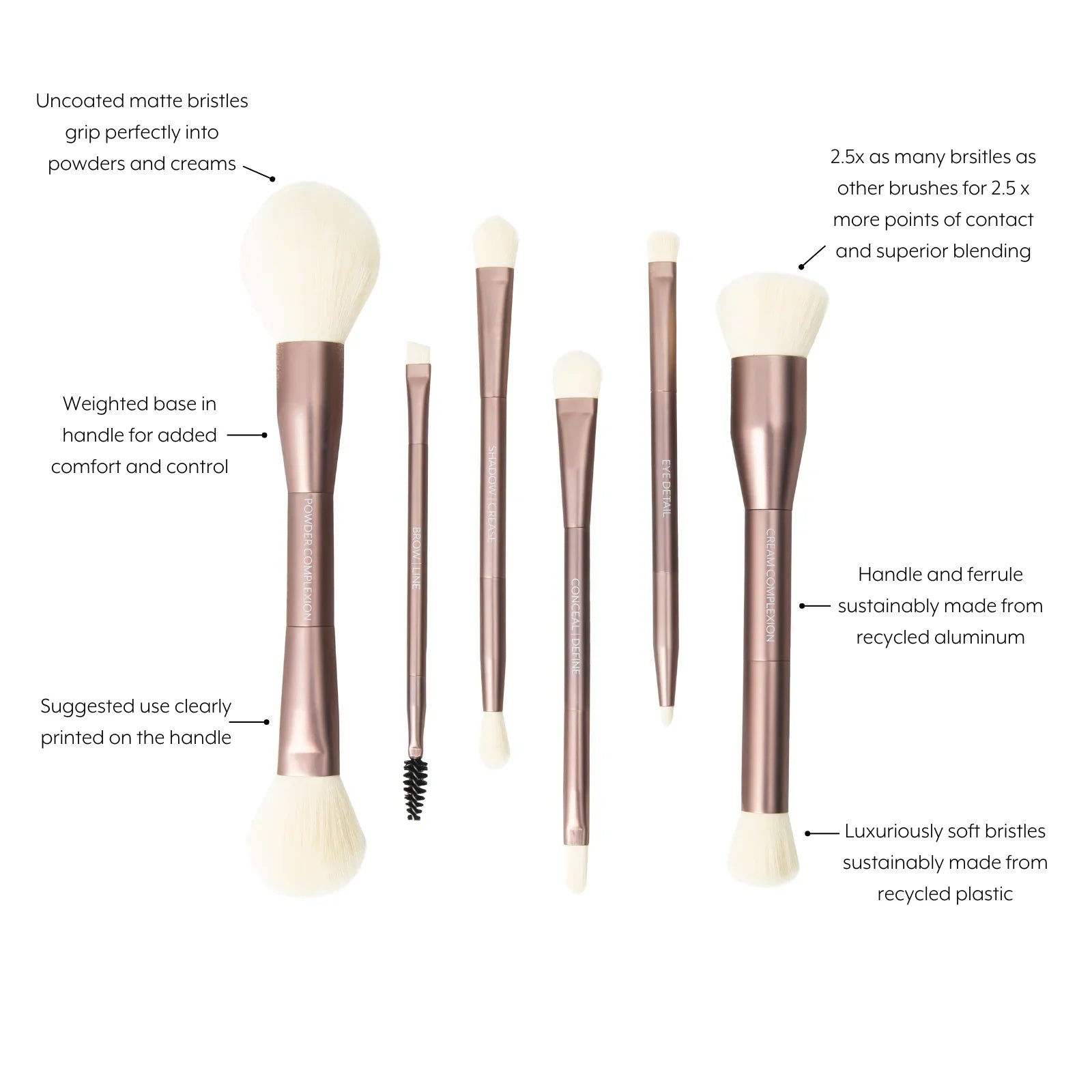 Sustainable Luxury Makeup Brush Set, Dual-Ended