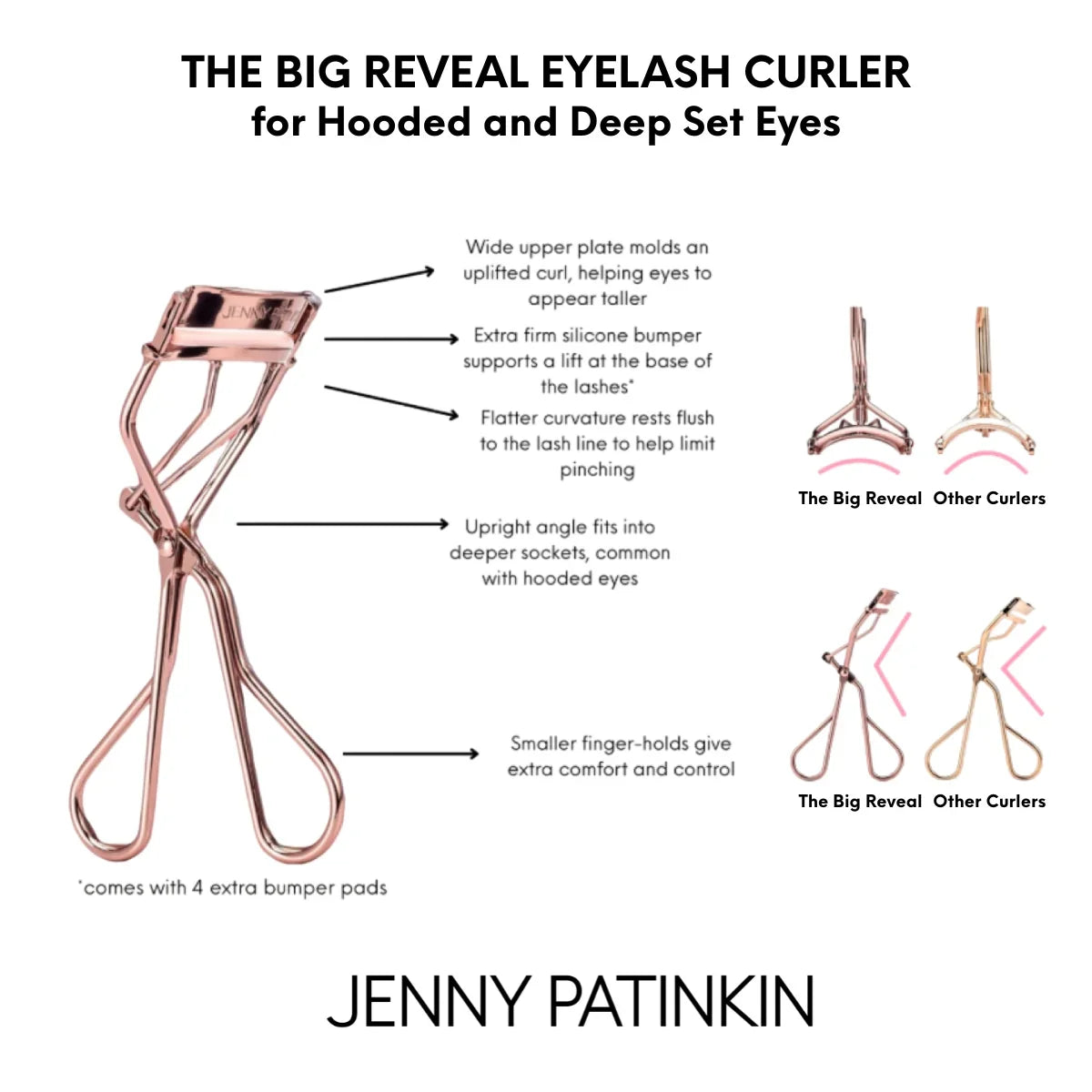 Big Reveal eyelash curler demonstrating gentle lash lift without pinching