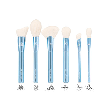 six makeup brushes set with laser-engraved winter icons
