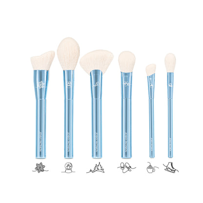 six makeup brushes set with laser-engraved winter icons