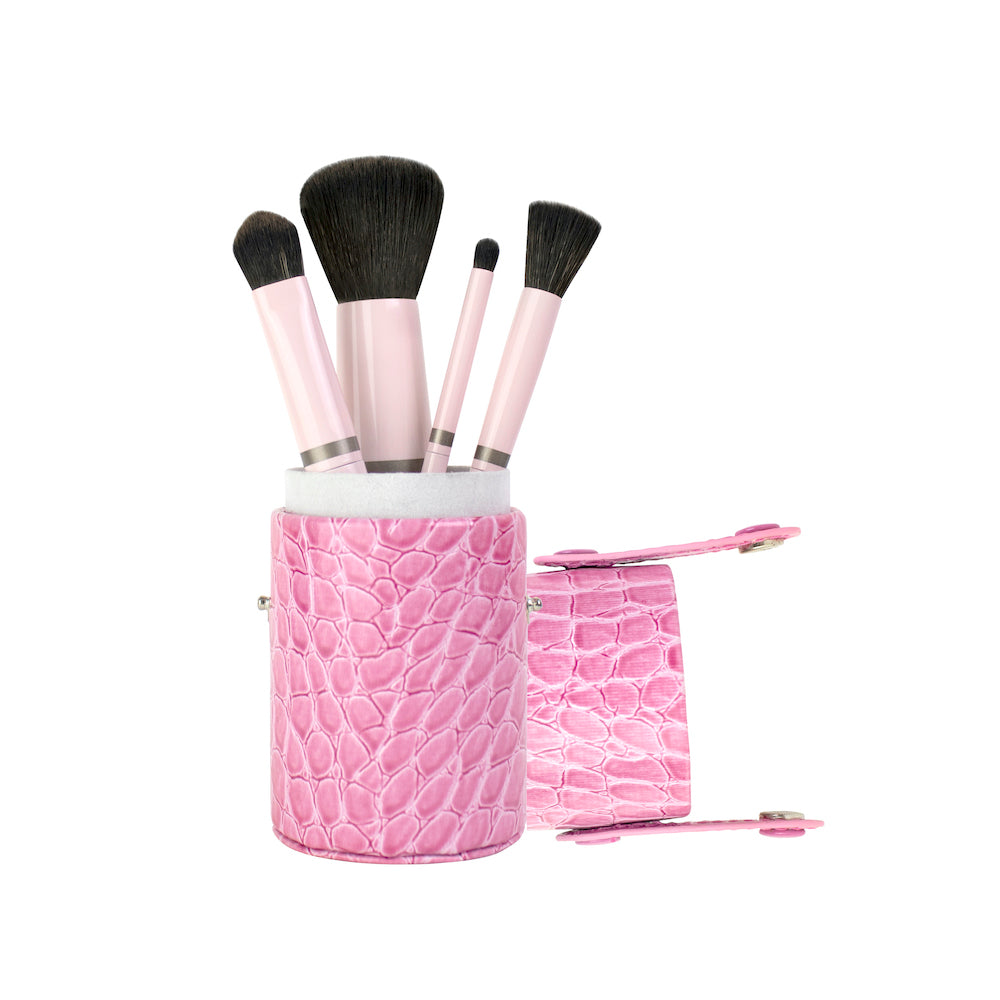 Luxury Vegan 4-Brush Travel Set In Pink